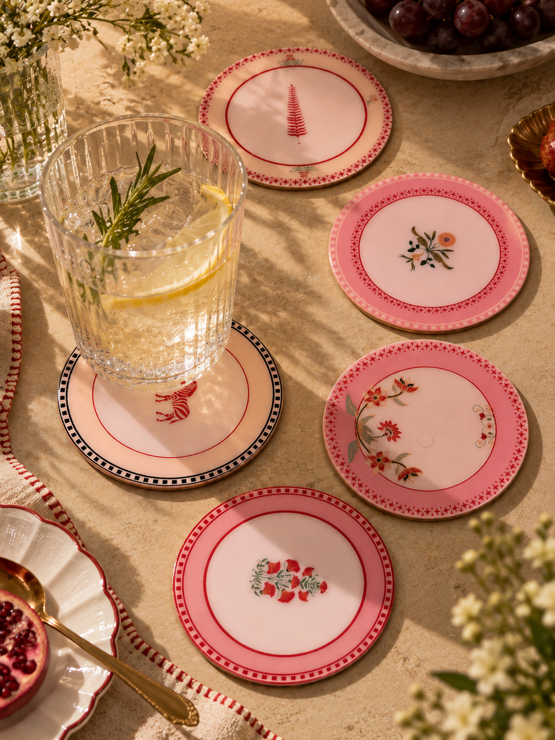 Set of 4 Coasters — Pastel Botanical Prints