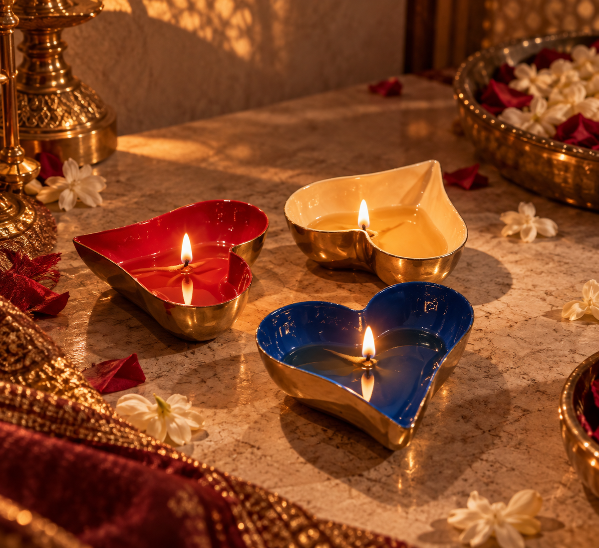 Set of 4 Poker-Shaped Diyas / Dip Bowls