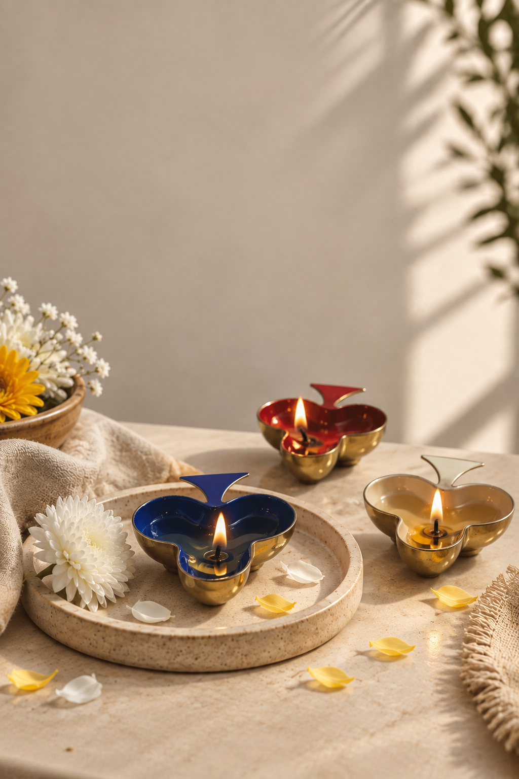 Set of 4 Poker-Shaped Diyas / Dip Bowls