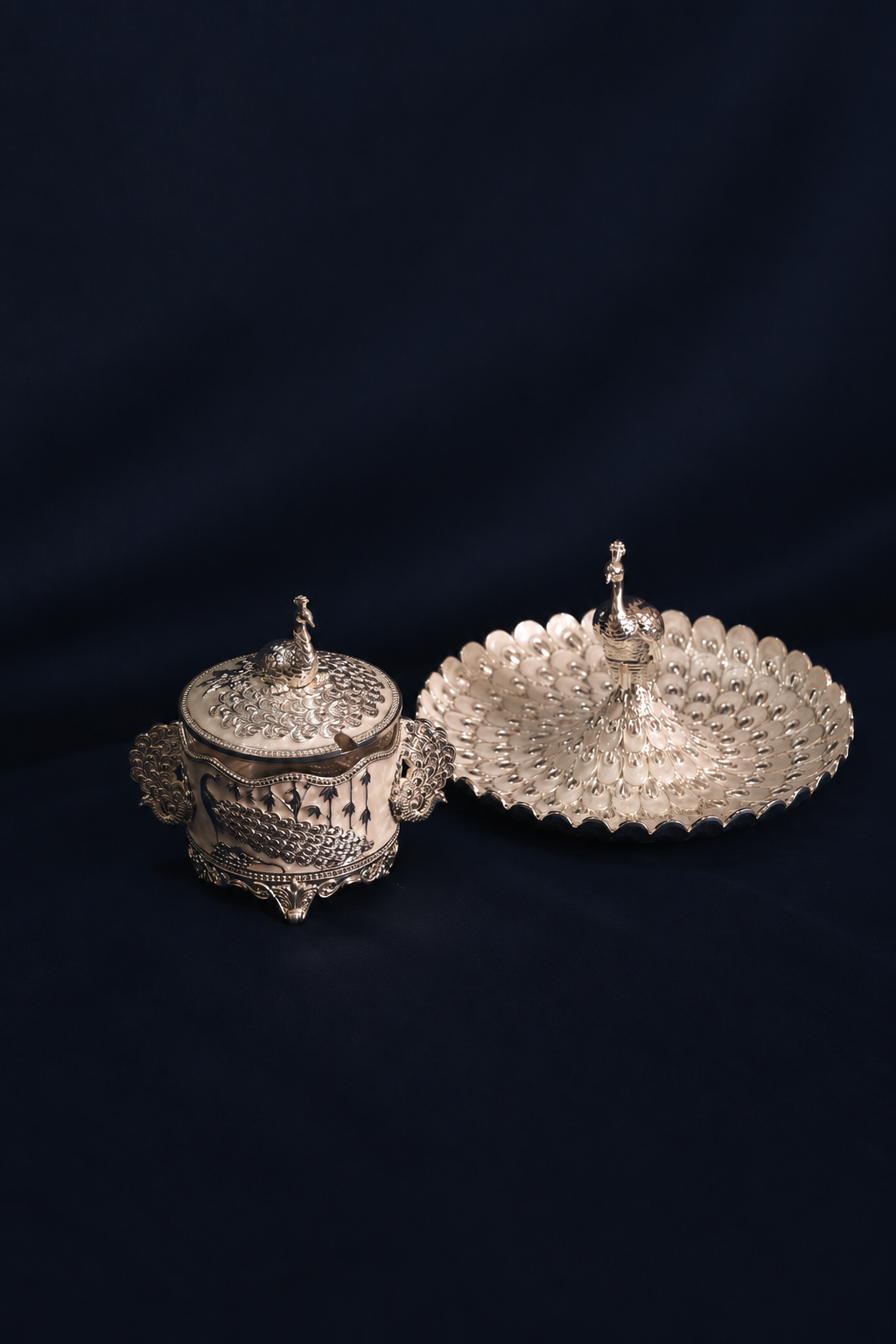 Silver & White Peacock Decorative Platter