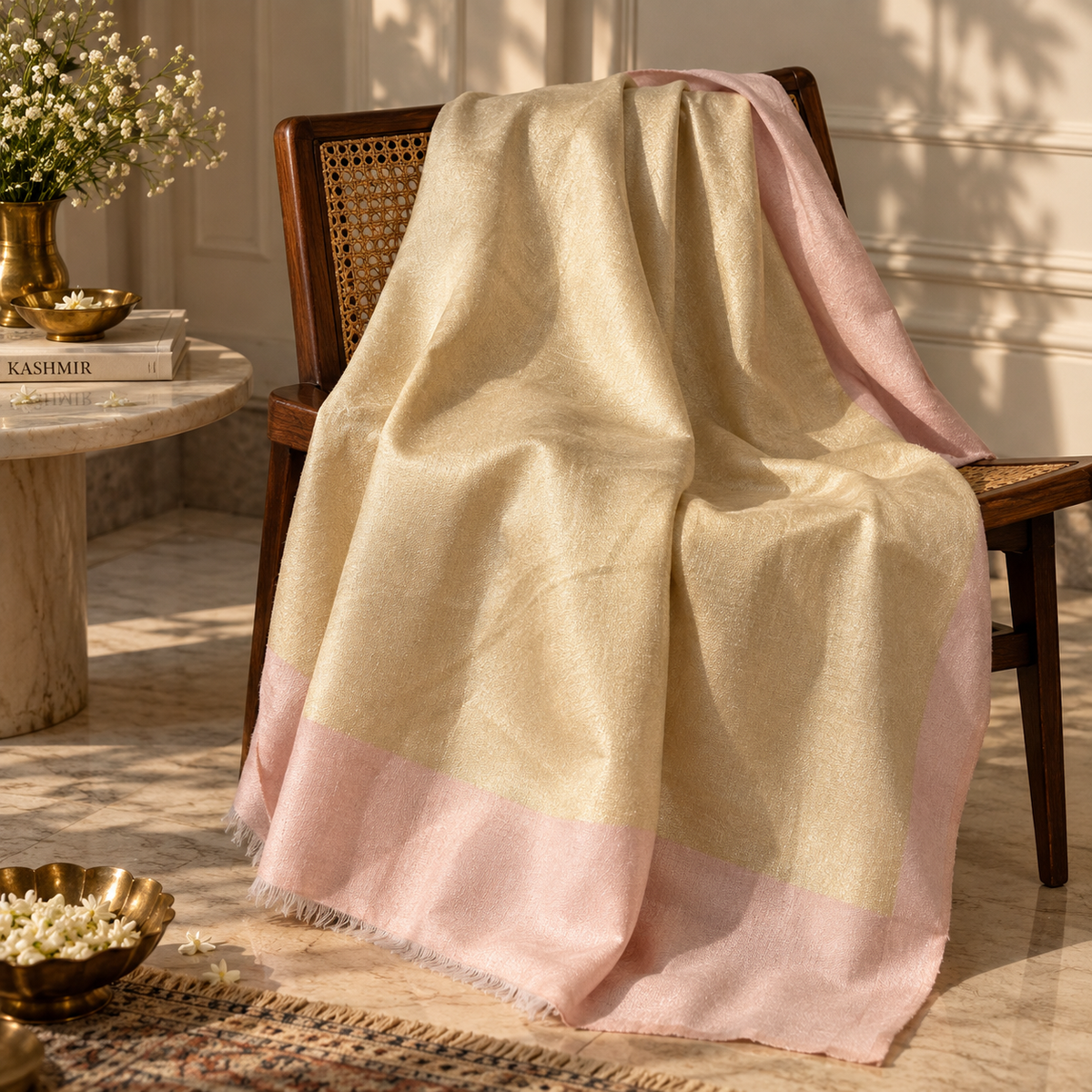 Champagne Gold & Blush Pink Zari Stole